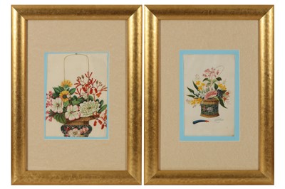 Lot 316 - A COLLECTION OF TWELVE CHINESE EXPORT PAINTINGS OF FLOWERS IN BASKETS, 19TH CENTURY