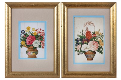 Lot 316 - A COLLECTION OF TWELVE CHINESE EXPORT PAINTINGS OF FLOWERS IN BASKETS, 19TH CENTURY