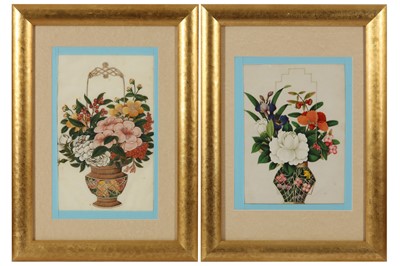 Lot 316 - A COLLECTION OF TWELVE CHINESE EXPORT PAINTINGS OF FLOWERS IN BASKETS, 19TH CENTURY