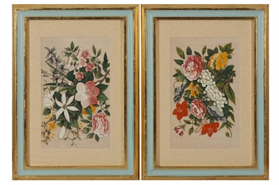 Lot 317 - A COLLECTION OF TWELVE CHINESE EXPORT PAINTINGS OF FLOWERS AND LEAVES, 19TH CENTURY