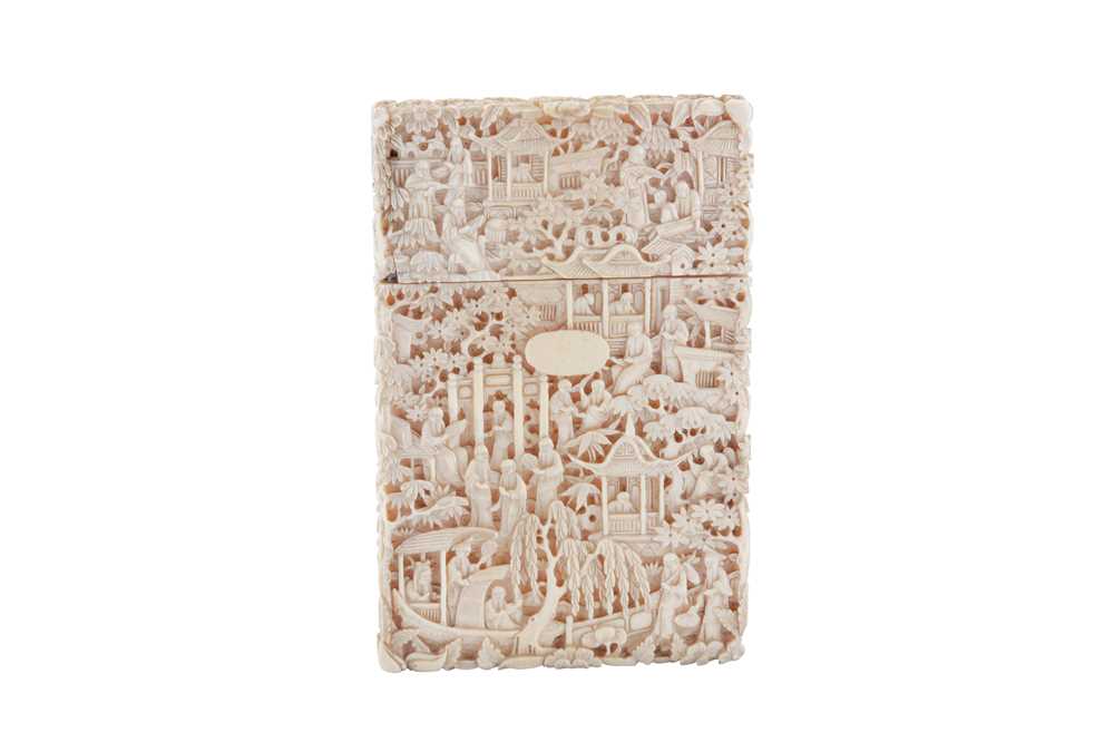Lot 22 - A late 19th century Chinese carved ivory card case, canton circa 1870