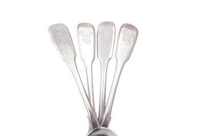 Lot 152 - A set of four Nicholas II Russian 84 zolotnik (875 standard) silver teaspoons, Moscow 1895 retailed by Fabergé
