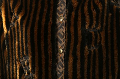 Lot 196 - Fendi Jeans Tobacco Zucca Faux Fur Coat - Size 40