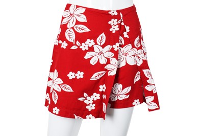 Lot 622 - Miu Miu Red Floral Print Peep Toe Pump and Skort - Size 37