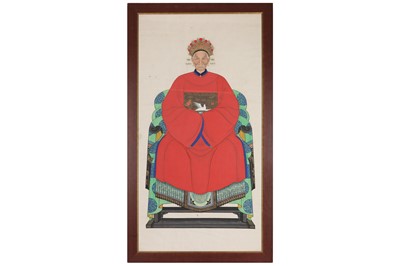 Lot 319 - A CHINESE ANCESTOR PORTRAIT OF A SEATED LADY, LATE 19TH/EARLY 20TH CENTURY