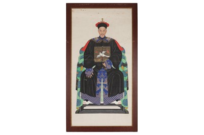 Lot 320 - A CHINESE ANCESTOR PORTRAIT OF A SEATED MAN, LATE 19TH/EARLY 20TH CENTURY