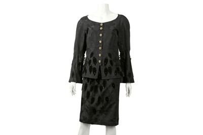 Lot 328 - Christian Lacroix Black Applique Skirt Suit- Size 40