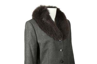 Lot 75 - Burberry Grey Fur Trim Skirt Suit - Size 42