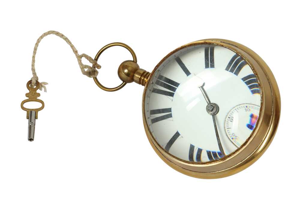 Lot 211 - A GLASS AND BRASS SPHERICAL DESK CLOCK, EARLY 20TH CENTURY