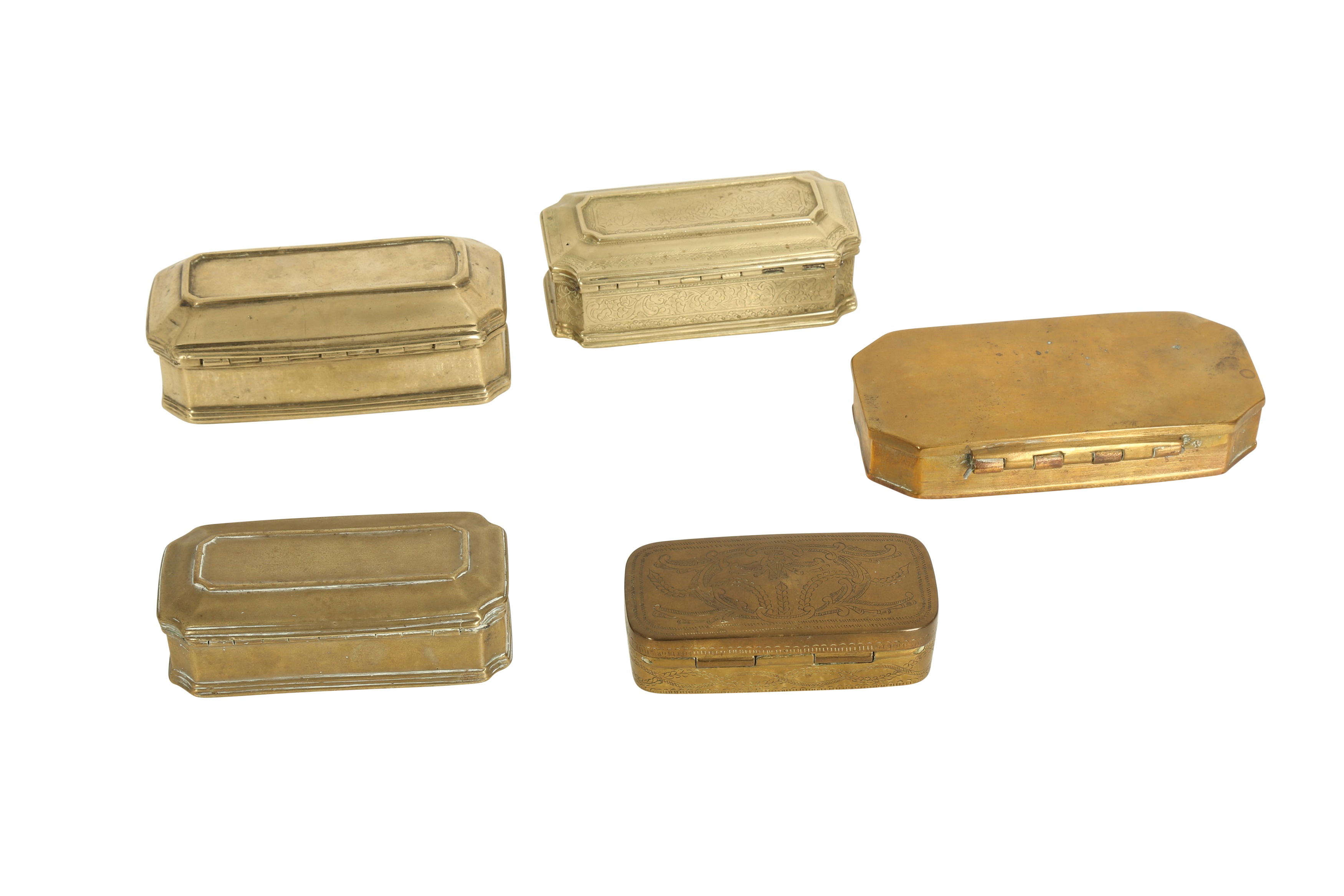 Lot 165 - FIVE BRASS PANDAN BOXES