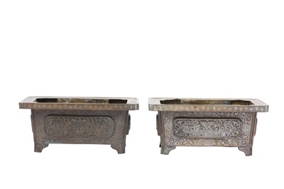 Lot 109 - A PAIR OF CHINESE BRONZE JARDINIERES.