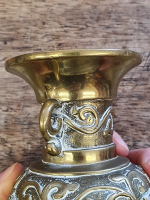 Lot 18 - A SMALL CHINESE BRONZE 'LOTUS SCROLL' VASE.