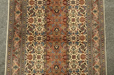 Lot 72 - A VERY FINE AND UNUSUAL PART SILK TABRIZ RUNNER, NORTH-WEST PERSIA