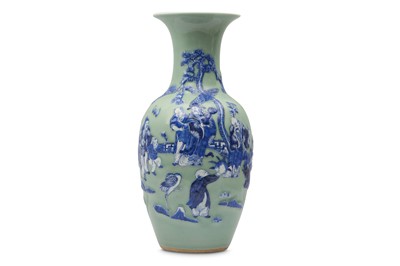 Lot 362 - A CHINESE CELADON-GROUND 'IMMORTALS' VASE.