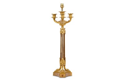 Lot 612 - A LOUIS PHILIPPE STYLE FRENCH GILT BRONZE CANDELABRA ADAPTED AS A LAMP BASE, 19TH CENTURY