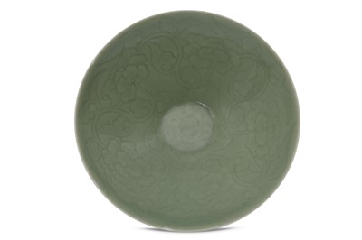 Lot 494 - A CHINESE CELADON 'BLOSSOMS' BOWL.