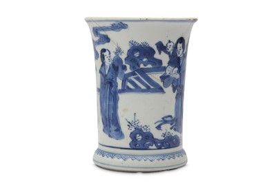 Lot 75 - A CHINESE BLUE AND WHITE BRUSH POT.