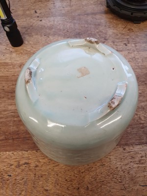 Lot 323 - A CHINESE CELADON-GLAZED JARDINIERE.