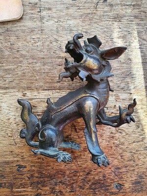 Lot 111 - A CHINESE BRONZE 'LUDUAN' INCENSE BURNER, TOGETHER WITH TWO OTHER BRONZES.