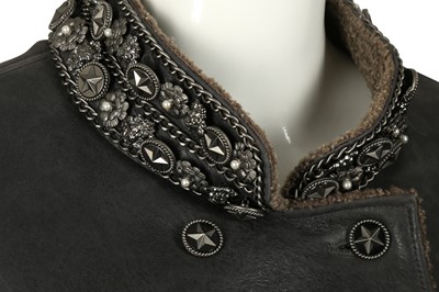 Lot 76 - Chanel Grey Shearling Embellished Jacket - Size 40
