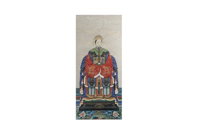 Lot 447 - A LARGE CHINESE PORTRAIT OF A COURTESAN.