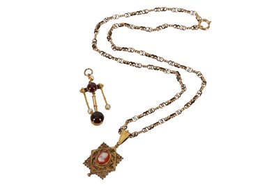 Lot 56 - A FANCY-LINK NECKLACE AND TWO 19TH CENTURY PENDANTS