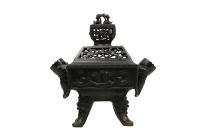 Lot 160 - A BRONZE 'MARRIAGE' INCENSE BURNER AND COVER.