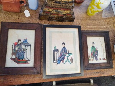 Lot 451 - THREE CHINESE PITH PAPER PAINTINGS OF LADIES.