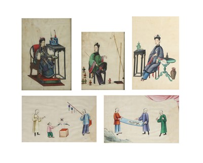 Lot 373 - FIVE CHINESE PITH PAPER PAINTINGS.