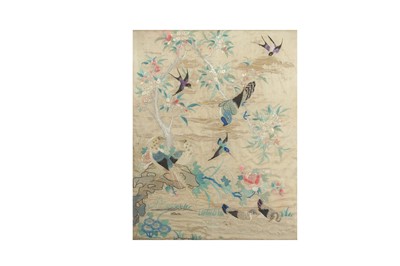Lot 583 - A CHINESE 'HUNDRED BIRD' EMBROIDERED PANEL.