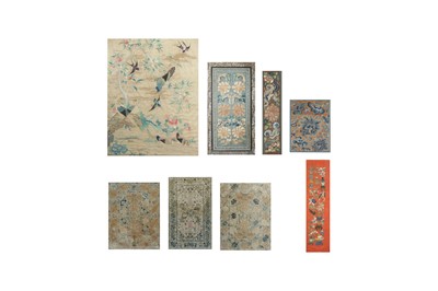 Lot 195 - EIGHT CHINESE EMBROIDERED SILK PANELS.