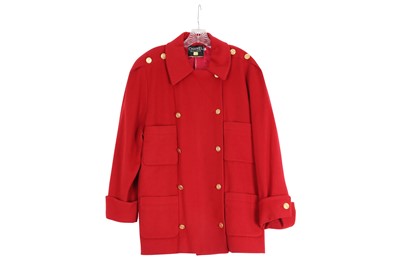 Lot 752 - CHANEL RED DOUBLE BREASTED JACKET - SIZE 40