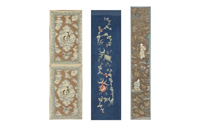 Lot 580 - THREE CHINESE EMBROIDERED PANELS. Qing Dynasty....