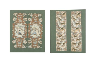 Lot 579 - TWO PAIRS OF CHINESE EMBROIDERED PANELS.