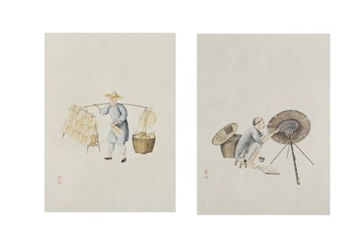 Lot 454 - A PAIR OF CHINESE PAINTINGS OF STREET MERCHANTS.