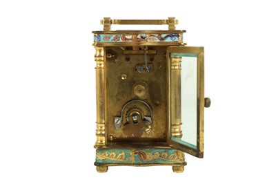 Lot 214 - A LATE 19TH CENTURY FRENCH GILT BRONZE AND CLOISONNE ENAMEL MINIATURE CARRIAGE CLOCK WITH CASE