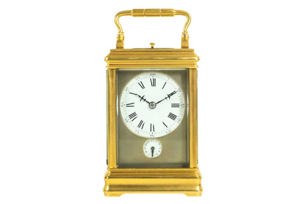 Lot 184 - A LATE 19TH CENTURY FRENCH GILT BRASS GRANDE SONNERIE CARRIAGE CLOCK WITH REPEAT AND ALARM