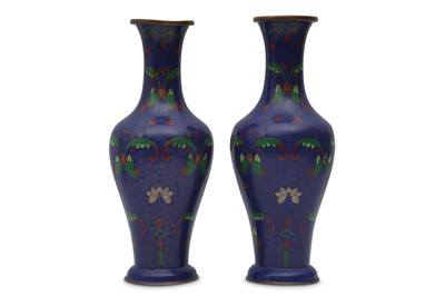Lot 514 - A PAIR OF CHINESE CLOISONNÉ ENAMEL BALUSTER VASES.