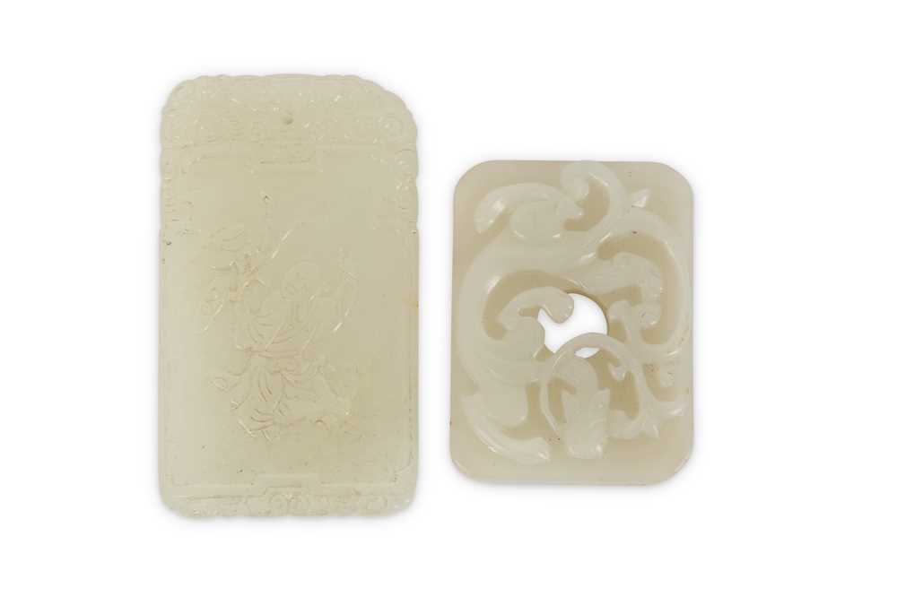 Lot 704 - TWO CHINESE WHITE JADE RECTANGULAR PLAQUES.