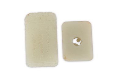 Lot 704 - TWO CHINESE WHITE JADE RECTANGULAR PLAQUES.