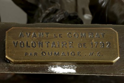 Lot 147 - HENRY ETIENNE DUMAIGE (FRENCH, 1830-1888): A PAIR OF BRONZE FIGURES OF SOLDIERS 'AVANT LE COMBAT' AND 'APRES LE COMBAT'