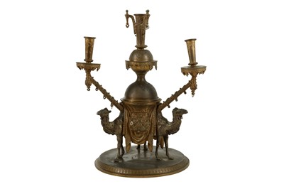 Lot 44 - A THIRD QUARTER 19TH CENTURY ENGLISH EGYPTIAN REVIVAL SILVER AND GILT BRONZE EPERGNE MODELLED WITH CAMEL