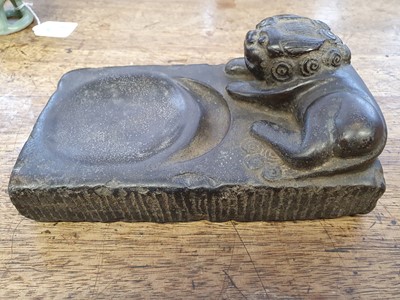 Lot 27 - A CHINESE STONE 'LION DOG' INK STONE.