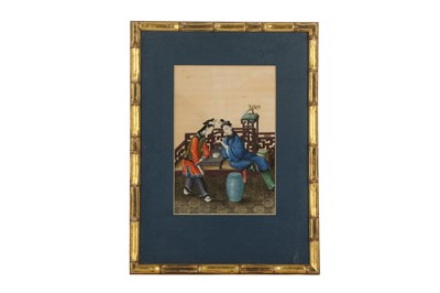 Lot 448 - A CHINESE PITH PAPER PAINTING OF TWO LADIES.