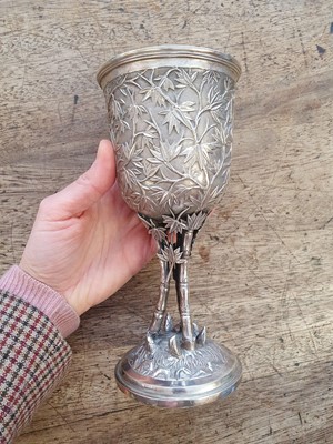 Lot 646 - A CHINESE SILVER 'BAMBOO' GOBLET BY LEE CHING.