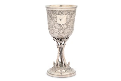 Lot 646 - A CHINESE SILVER 'BAMBOO' GOBLET BY LEE CHING.