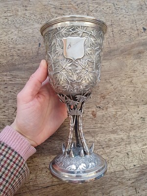 Lot 646 - A CHINESE SILVER 'BAMBOO' GOBLET BY LEE CHING.