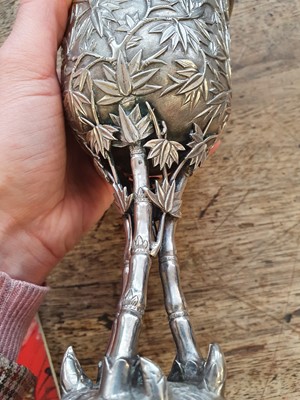 Lot 646 - A CHINESE SILVER 'BAMBOO' GOBLET BY LEE CHING.