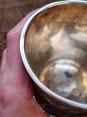 Lot 646 - A CHINESE SILVER 'BAMBOO' GOBLET BY LEE CHING.