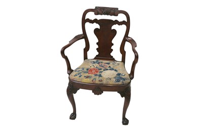 Lot 116 - A GEORGE I WALNUT OPEN ARMCHAIR, EARLY 18TH CENTURY